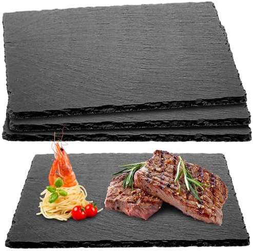GBACHOOSE 3 placas de pizarra para servir, 30 x 30 cm, pizarra natural, bandeja para carne, sushi, frutas, fiestas, entrantes