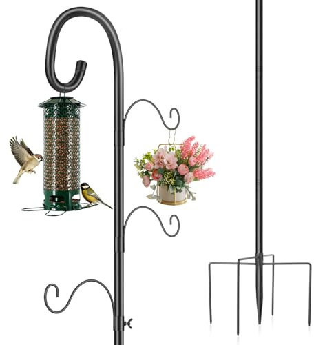 Vogelfutterspender zum Aufhängen, 195 cm, freistehende Vogelfutterstangen, robuster Futterständer, Schäferhaken, Ganoven für Gartenlichter, Korbaufhänger, 1 Stück