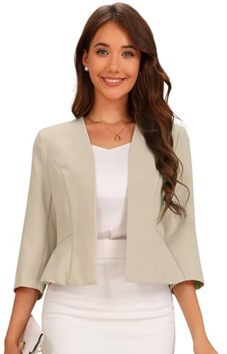Allegra K Blazers à manches courtes pour femme | Design court sans col. Polyvalent pour le bureau ou au quotidien. Pièce de superposition légère pour un look urbain