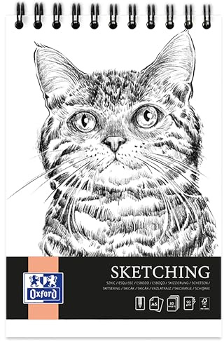 Oxford Artistic - Bloc de dibujo (A6, 80 hojas, con espiral, 90 g/m², papel libre de ácidos, cuaderno de dibujo con parte trasera estable, cuaderno de bocetos para dibujar y bocetos)