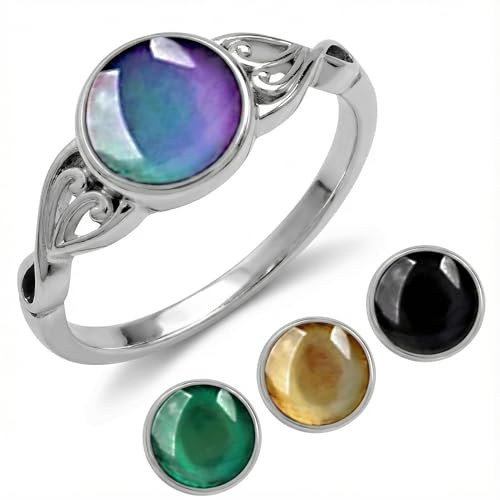 HEMOTON Stimmungsring Damen Vintage, Magischer Farbwechsel Ring mit Edelstein Optik, Retro Gefühlsring Stimmungsschmuck für Frauen Mädchen, Feste Größe 58 (Ø 18,6 mm)