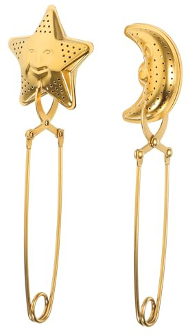 SAFIGLE Lot de 2 Pinces à Thé en Acier Inoxydable Doré Infuseurs Filtre à Thé Réutilisables D’Étoile et Lune Passoires Fines Infusion sans Résidus Usage Quotidien et Voyage