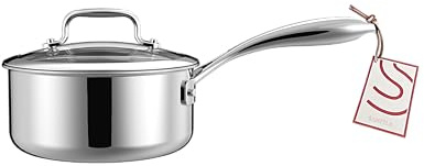 SANFELA 5-Ply 1.3 Quart Stainless Steel Saucepan with Glass Lid, Suitable for All Hobs, PTFE, PFAS and PFOA Free
