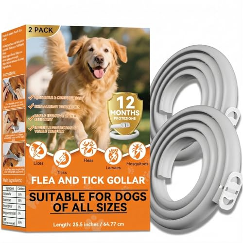 Collare Antiparassitario per Cani (2PCS), 8 mesi di protezione contro pulci, zecche e zanzare, collare antipulci regolabile e impermeabile per cani di piccola, media e grande taglia, 65 cm