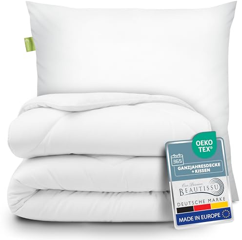 Beautissu Bettdecke und Kissen Set Allergiker Ganzjahresdecke Steppdecke