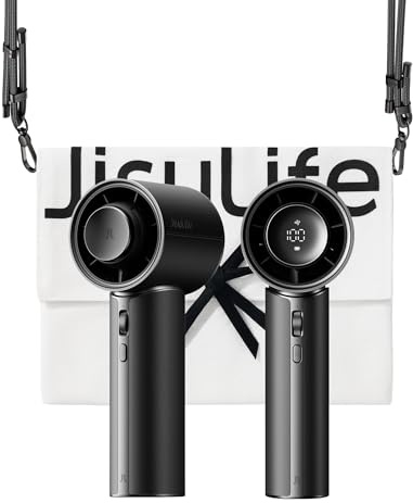 JISULIFE Ventilador de mano Pro1 Mini - Utilidad sofisticada: cuero sintético elegante, 30 horas de enfriamiento, cápsula aromática, precisión de 100 ajustes de velocidad, ventilador portátil para