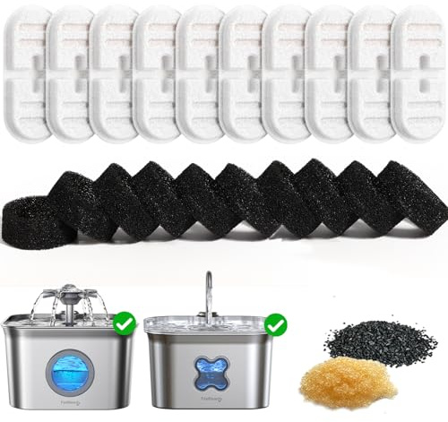 10 Piezas de Filtro y 10 Piezas de Esponjas Filtrantes de Repuesto para FEELNEEDY 2.8L Fuente para Gatos de Acero Inoxidable FN-W22/FN-W22X