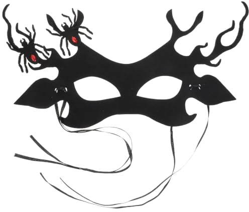 Healvian Masque de Bal Masqué D'halloween en Tissu Non Tissé Noir Motifs Araignée et Bois de Cerf, Demi-visage Gothique Facile à Porter pour Fêtes et Défilés