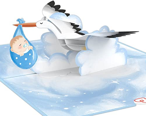 papercrush® Pop Up Karte Baby Geburt Junge - 3D Geburtskarte oder Geldgeschenk, Glückwunsch zum Baby, Glückwunschkarte zur Geburt eines Jungen - Handgemachte Geschenkkarte, Babykarte mit Storch