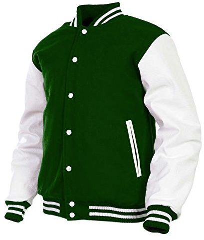 Deckra Men's Varsity Jacket Genuine Leather Sleeve and Wool Blend Letterman Boys College Varsity Jackets