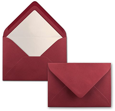 75 Briefumschläge Dunkel-Rot - DIN C6 - gefüttert mit weißem Seidenpapier - 90 g/m² - 11,4 x 16,2 cm - Nassklebung - NEUSER PAPIER