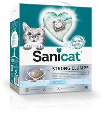 Sanicat - Ultra-clumping cat litter with the scent of baby powder | | Instant compact clumps | Neutralises odours and does not produce dust | 6 L capacity