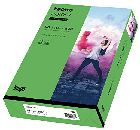 inapa Färgat skrivarpapper Tecno Colours 80 g/m² A4 500 ark intensivt grönt