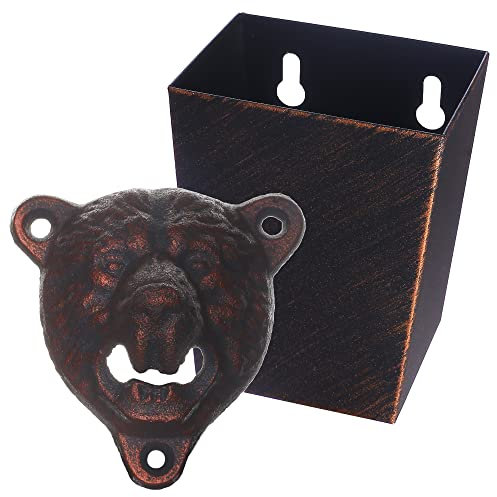 Jumiok Bear Head Cast Iron Bottle Opener Wall Mounted with Cap Catcher