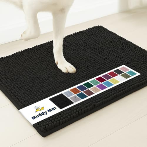 Muddy Mat® | Super Absorbent Door Mat Indoor, Microfiber Quick Dry Chenille Entryway Rug, Non-Slip Front Door Mat, Indoor Mats for Entryway, Machine Washable Pet Rug, Black 30x19