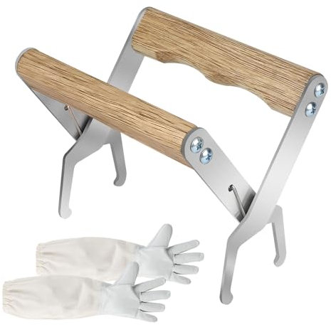 MIGUBIGU Wabenzieher Zange mit Imkerhandschuhe aus Ziegenleder, Imker Werkzeug Zange, Hive Tool, Imkereibedarf zum Entfernen von Bienenrahmen und zur Vermeidung von Bienenstichen