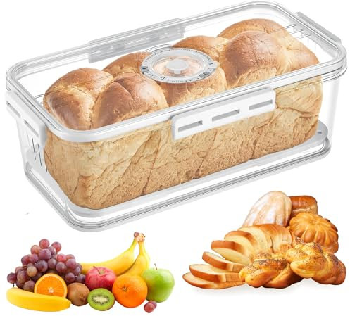 Hejo Brotkasten Groß, Transparente Brotbox, Brottopf aus PET Material, Timing Brotaufbewahrung, Toastbrot Aufbewahrungsbox mit Deckel, Brotbehälter für Küche Transport (32×17×11cm)