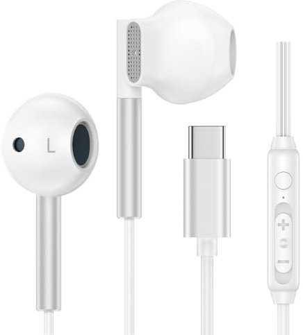 USB C Kopfhörer ,In-Ear iPhone 17 Kopfhörer mit Mikrofon und Lautstärkeregler, HiFi Stereo Ohrhörer für Samsmung Galaxy S25 Ultra S24 S23 FE S22 S21 A16 A35 A36 A54 A55 5G, iPhone 16 15 Pro Max Plus