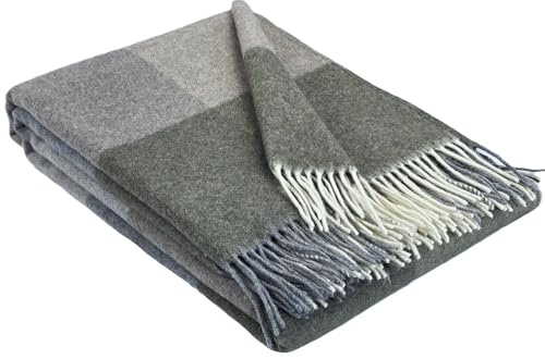 STTS International Kashmirfilt, ullfilt, levande filt, 100 % merinoull – kashmir – mix 140 x 200 cm, mycket mjuk pläd, gosig filt, faro (kakigrå (kvadrate))