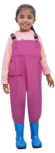 Waders for Kids with Boots Waterproof Youth Toddler Rain Pants Fishing Waders Girls Boys Casual Jumpsuit (12-13 Years) Pink