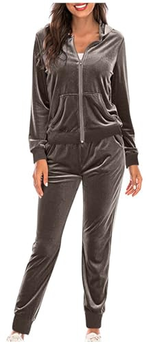 RLEHJN Velvet Tracksuit Womens Full Set UK 2 Piece Outfits Zip Up Long Sleeve Hoodies and Jogging Bottoms Sweatpants Lounge Wear Sets Gym Activewear Coat Tops Trousers Sets Jogger Set Size 8-16