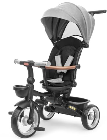 UBRAVOO Baby Dreirad,7-in-1 Klappdreirad für Kinder ab 6 Monaten bis 5 Jahr, Scheinwerfer,Bremspedal,Erweitertes Verdeck,Abnehmbares Geländer,Geländegängiger Kinderwagen mit Lauf&Lenkfunktion (Grau)