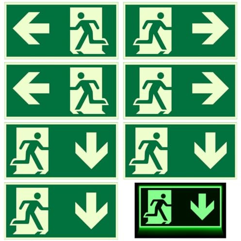 7 Pezzi Uscita di Emergenza Cartello con Pellicola Riflettente in Polietilene, Include Indicazioni 'Sinistra', 'Destra' e 'Giù' con Design Autoadesivo, Non Richiede Foratura