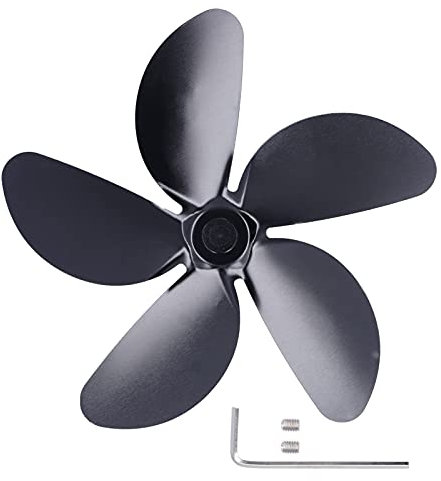 Ventilateur Poêle Bois 25cm Alliage d'Aluminium Circulation d'Air Chaud Automatique Vitesse Réglable Sans Flamme Installation Facile pour Cheminée Poêle à Gaz (5 feuilles)