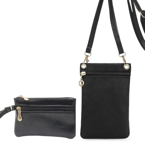 Borsa Porta Cellulare Tracolla, in morbida pelle PU, Portamonete da Donna, a Tracolla da Donna, Portamonete Mini Portafoglio Donna con Portachiavi, Nero