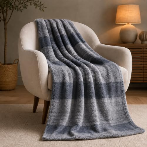B O S A L O N I HOME Coperta Plaid 130x170 cm Morbida e Calda, Elegante per Divano e Letto, Fantasia Moderna, Lavabile, Arredo Casa e Ufficio – Antracite e Grigio Chiaro