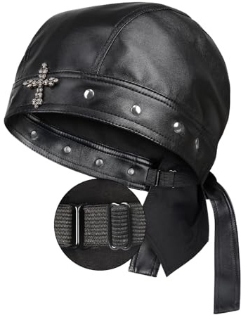 Biker Cap for Women Leather - Adjustable Motorcycle Skull Cap with Snug Fit, Stylish Biker Doo Rag Headwrap for Riding & Outdoor Activities
