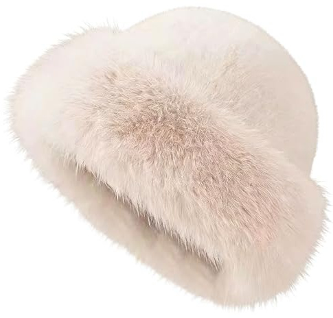 InfiniZer Winter Hats for Women Faux Fur Hat Thick Warm Caps Cossack Russian Style Winter Windproof Furry Cap for Travel Hiking Work Home (Beige)