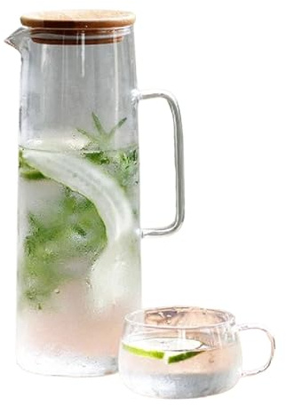 Glaskanna med lock, 1,6 l glasvattenkokare handtag, värmebeständig vattenkokare, stor kapacitet, tekanna juice, iste och juicedrycker