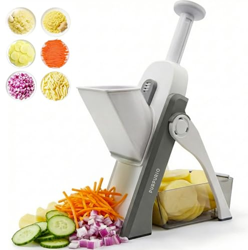 PURPURIO Katana Pro 10 en 1™ Mandoline Cuisine - Coupe Legumes Multifonctions avec Lames en Acier Inox - Hachoir Manuel avec Récipient pour Découpe Légumes