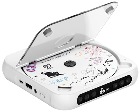 ENVYCLOUD CD Player Portable with Dual Stereo Speakers, Rechargeable Portable CD Player with Bluetooth for Home with Headphones, Support CD/AUX/USB, White