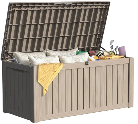 Yardgrace 150 Gallon Outdoor Storage Box Waterproof, Lockable Resin Deck Box Large Storage Bin for Patio Furniture Cushion, Garden Tools, Pool Accessories, UV-Resistant Outside Delivery, Gray