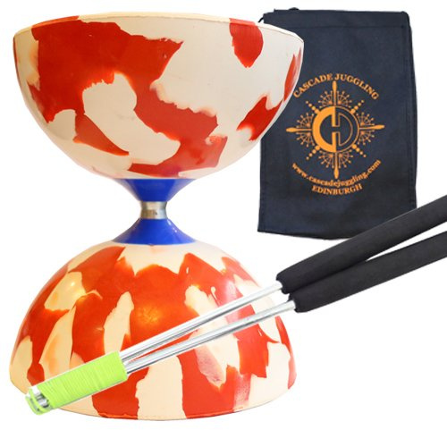 Juggle Dream Red & White Jester Diabolo with Aluminium 'Metal' Sticks and Carry Bag - Rubber Diablo Set