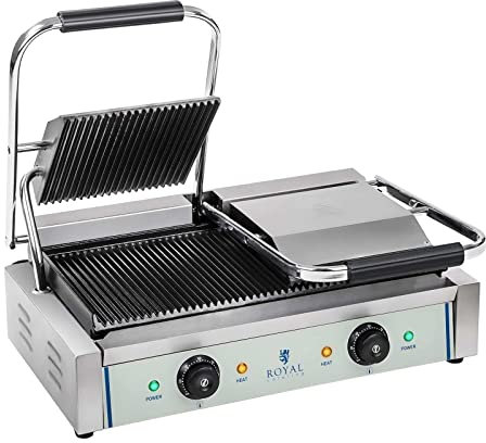 Royal Catering - RCKG-3600-G - Electric Contact Grill - 3600 Watt - double grill space - corrugated panels