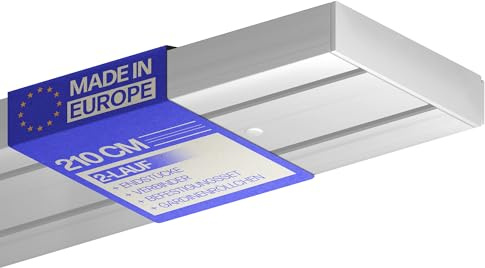Bestlivings Gardinenschiene (210cm / 2-läufig), Vorhangschiene Komplettset inkl. Zubehör (Befestigungs-Set, Seitendeckel, Gardinenröllchen)