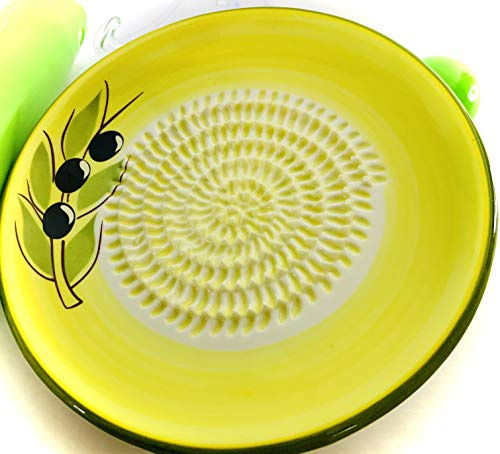 BonCera, Ceramic Garlic Grater Plate 4-Piece Set - Yellow Olive