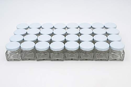 Flaschenbauer - 32 mini bocaux carrés de 40 ml avec couvercle blanc à vis TO 43 - Idéal pour petits pots de confiture, miel ou épices
