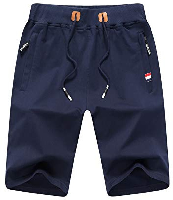 Tansozer Herr Shorts Korta Byxor Herr Sportshorts Herr Träningsshorts Löparshorts för män Bermuda Sommar Atletiska Fitnessshorts Herr Sportiga Gymshorts med Blixtlåsfickor Blå 3XL