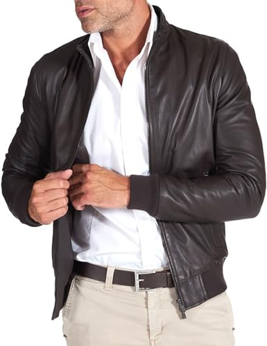 D'Arienzo Bomber in Pelle Naturale Testa di Moro Uomo Giacca Autunnale Giubbotto Giubbino Vera Pelle Made in Italy 106 44/Testa di Moro