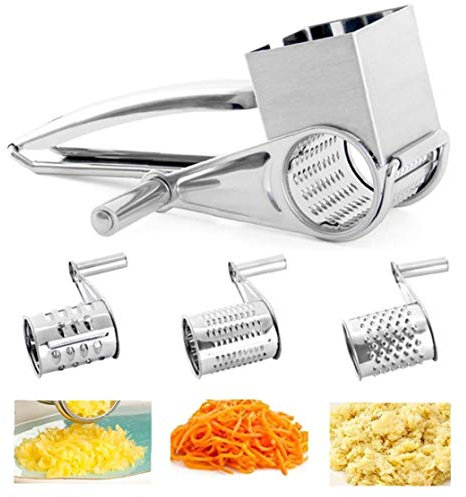 MICHAELA BLAKE Rotary Käsereibe Edelstahl-Küche-Craft Trommelreibe -Edelstahl Käsereibe Shredder Cutter Grinder mit 3 Drum Klinge