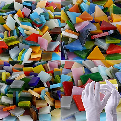 Pocoukate Mosaikfliesen, Glasmosaik Zum Basteln, Mosaiksteine Buntglas-Kit / 850 Stück ca. 0,15 Quadratmeter, Liefern DIY-Heimdekoration， Teller, Bilderrahmen, Blumentöpfe usw