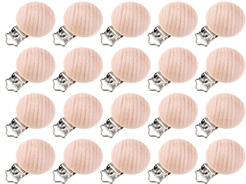 GLASSNOBLE Pacifier Clip，20Pcs/Lot Wooden Clip Diy Dummy Clip Chains Baby Teether Soother Clasp 35Mm