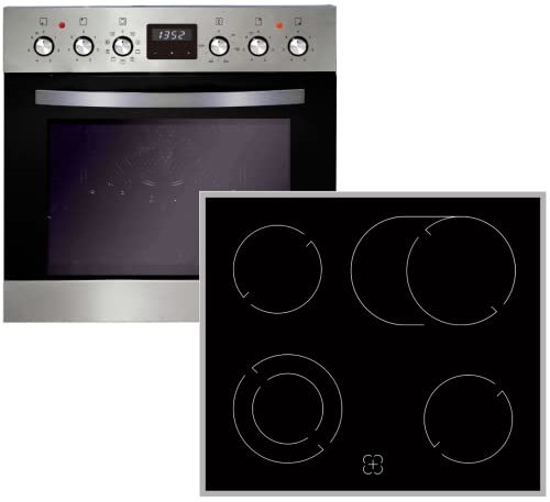 PKM Einbau-Herdset BIC 1000 IX4 | Teleskopauszug | 7 Backofen-Funktionen | inkl Heißluft-, Umluft- & Grillfunktion | Timer | Garraum 59L | Glaskeramikkochfeld | Doppelkreis-& Bräterzone