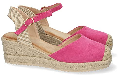 shoes&blues.es 63028-Sandalia de Cuna para Mujer, Forrado de Yute, Pala Cerrada, y Cierre de Hebilla, Primavera Verano 2022. Talla 37 Fucsia