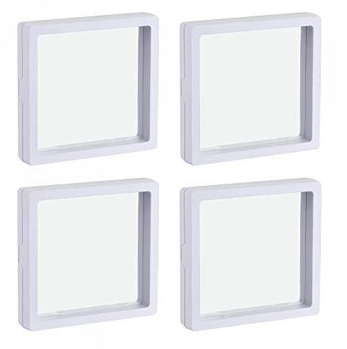 sourcing map Floating Thin Film Display Box, ABS Frame Display Case Holder 11cm x 11cm x 2cm White for Ring Necklace Bracelet Earring Pack of 4