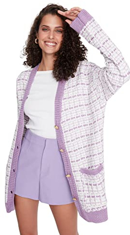 Trendyol Cardigan da Donna Oversize con Scollo a V, Viola, M